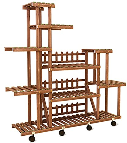 Pflanzenregale Balkon Mehrschichtiger Blumenständer Grünes Massivem Holz Bodenstehender Blumentopfständer Im Wohnzimmer Gartendekorationsständer (Color : Brown, Size : 125x25x113cm)