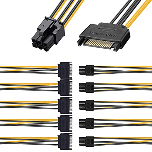 Xiatiaosann SATA Câble Alimentation SATA 15 Broches mâle vers 6 Broches PCI Express pour Carte Graphique Vidéo Adaptateur de Câble d'alimentation Ordinateur Hôte, 10 Pièces