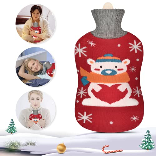 2L Wärmeflasche,Wärmflasche tier,wärmflasche mit bezug tier,Abnehmbare und waschbare Wärmflasche,Geeignet zum Warmhalten im Winter zum Verschenken von Freunden und Familie im Winter.(Weihnachtsbär)