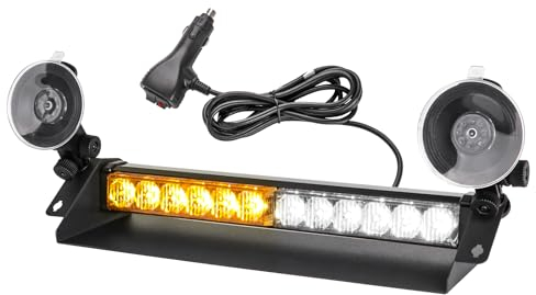 ROUTEKING Gyrophare LED Stroboscopique - 35.6cm 12 LED Rampe Gyrophare Led 9 Modes de Flash, 12V-24V Pour Voiture Camion remorque, Feux d'avertissement d'urgence Clignotants (Ambre/Blanc)