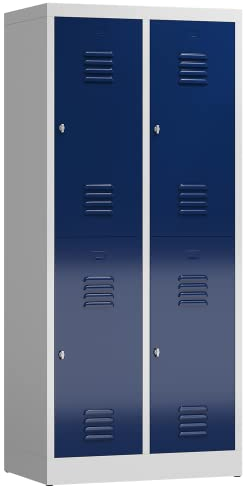 Lüllmann XL Spind Kleiderspind 2 Abteile 4 Fächer 1800 x 800 x 500 mm (RAL 7035/5010 lichtgrau/enzianblau)