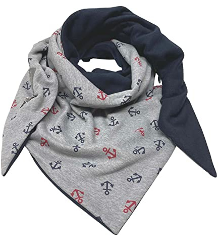 Landhuis Handmade – Maritimes XXL Dreieckstuch mit Ankern | Wendbar aus Sweat & Fleece | Clipverschluss