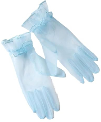 PTNKUIIY Gants de mariée, en tulle, courts, vintage, pour soirée, opéra, fête, été, protection solaire, transparent, maille filet pour femme, accessoires de costume de carnaval, bleu, M