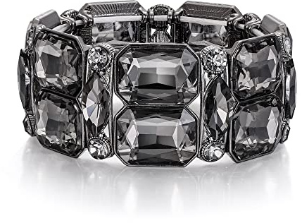EVER FAITH Stretch-Armband Hochzeit Strass Kristall elastische Art Deco Vintage Rechteck Armkette für Damen