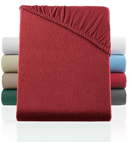 BaSaTex Biber Flanell Winter Spannbettlaken, 70x140 cm, Bordeaux | 100% Baumwolle, Made in Green Zertifiziert, Flauschig und Warm, Rundumgummi, für Kinder und Babybetten