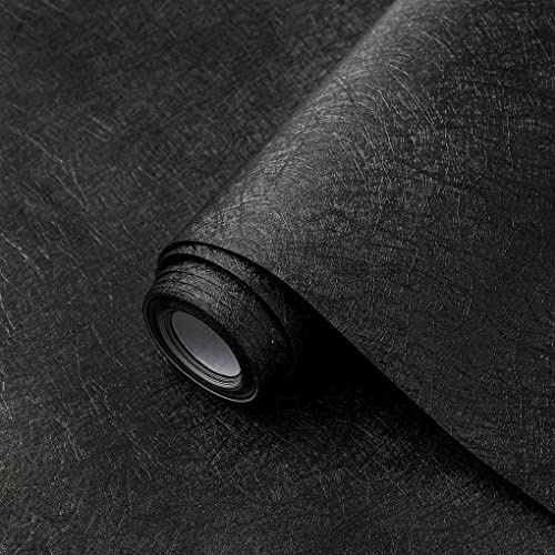 Arthome Strukturiert Selbstklebende Tapete,Klebefolie Möbel Vinyl Möbelfolie Wasserdichte Dekorative Aufkleber für Schlafzimmer Schränke Abnehmbare Wandverkleidung,Schwarz Seiden,60cmx5m