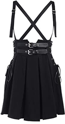 Goth Suspender Skirt for Women Overall Gothic Black Pleated Brace Mini Harajuku Emo Aesthetic Cute Skirts for Teen Girls