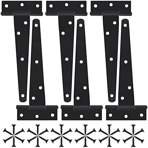 Antfly 6 Stück T-förmige Scharniere, Türscharnier, Gartentor Scharnier, Tür Scheunentore Scharniere, Klappbar Schaniere zum Gartentüren, Schuppentür, Scheunentore (6 Zoll)