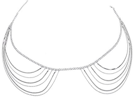 Dsnyu Kettengürtel Silber, Körperkette Taille Sexy Mehrschichtige Zirkonia-Kettenquaste Karabinerverschluss Waist Chain für Kleid 95cm