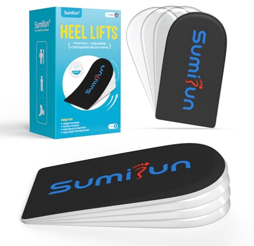 Sumifun 4-lagige verstellbare orthopädische Fersenhebe-Einsätze, Höhenerhöhung Fersenkissen für Beinlängenunterschiede, Fersensporn, Fersenschmerzen, Sportverletzungen und Achillessehnenentzündung,