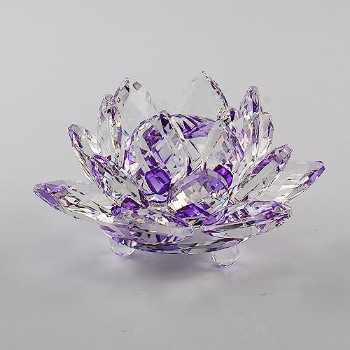 BBTISG Kristall-Lotusblume, dekorative Glas-Lotusblumenschale, Funkelnde Kristall-Lotusblume für Zuhause, Hochzeiten und Jahrestage (Violett)