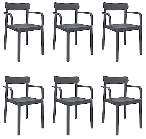 garbar Elba Set 6 Silla con Brazos Interior, Exterior | jardín, terraza, balcón, Salon, Cocina, Comedor | diseño, Ligero, apilable | Gris Oscuro