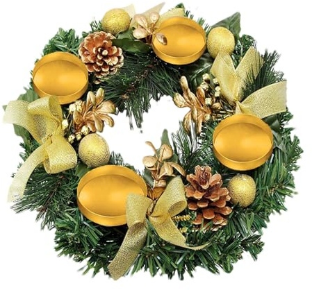 BUNIQ Weihnachtskranz Kerzenhalter, 30 cm Künstlicher Adventskranz Mit Kerzenhaltern, Weihnachts-Advents-Deko