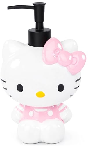Jay Franco Hello Kitty Seifenspender – Rosa & Weiß Badezimmer-Zubehör – Lotionspumpe aus Harz