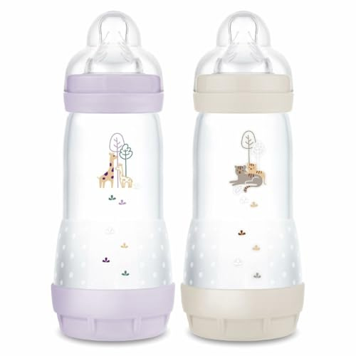 MAM Biberon Easy Start/Anti-Colique - 320ml - Lilas + Sable - Tétine Débit 3 - X2