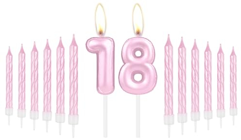 Pink 18th Birthday Decorations Set - Number 18 Candles With Spiral Candles, Macaroon Cake Topper for Girls Women Party Supplies