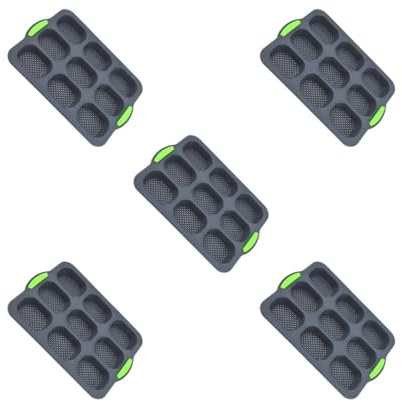 Adoorniequea Baguette-Blech, Brotform, Kuchenform, antihaftbeschichtet, kompakte Größe, waschbar, glatte Oberfläche, 9 Schlitze, Haushaltszubehör, Hellgrau + Grün, 5 Stück