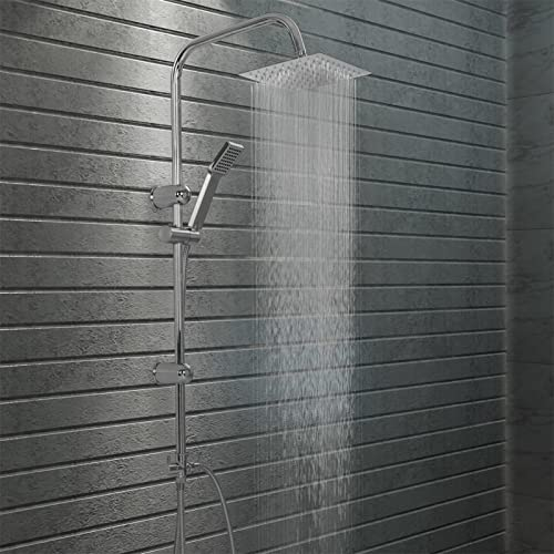 ARKEM Doccia da Giardino,con Pedana e Soffione, Rustico - Doccia da Esterno, per Piscina, Campeggio,Set per Doccia a Doppio Soffione con Doccetta Acciaio Inox