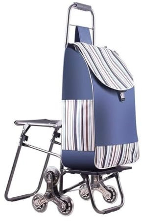 Treppensteigen Einkaufstrolley Shoppingtrolley Faltbarer Einkaufstrolley Mit Sitz, Treppensteigen, Einkaufs- Und Reise-Lebensmittelwagen Mit Rad, Einkaufstasche Aus Oxford-Stoff Einkaufswagen Treppens