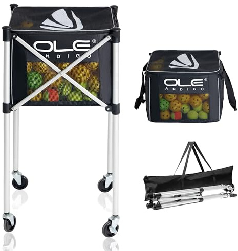 Tennis Ball Hopper with Wheels, Portable Ball Cart Holds 210 Tennis Balls or 180 Pickleballs, Lightweight Pickleball Cart and Ball Caddy for Tennis Training, Black