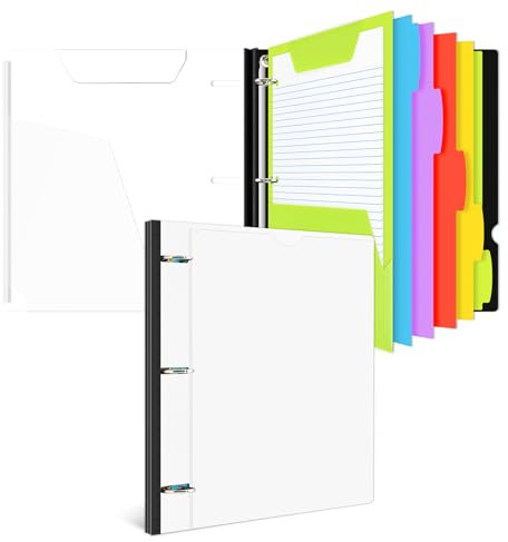 INFUN All-in-one Telescoping Binder Notebook, Refillable 3 Ring Notebook Binder with 1 Plastic Movable Pocket Folder,5 Plastic Subject dividers and Graph Paper and College Ruled Paper-White