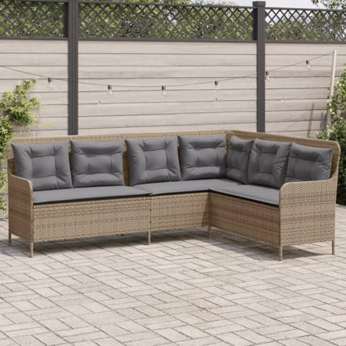 LAPOOH Gartensofa in L-Form mit Kissen Beige Poly Rattan, Balkonmöbel, Gartenlounge, Gartenmöbel, Balkon Sofa, Terrassen Sofa, Terrassenmöbel - 369003