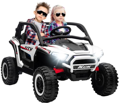 AIYAPLAY Kids Electric Ride on Car 2-Seater 24V Truck UTV LED Lights White | Ride On Car, Spring Suspension, 3 Speeds, Battery Powered Ride on Truck, LED Lights, MP3, Horn, Music
