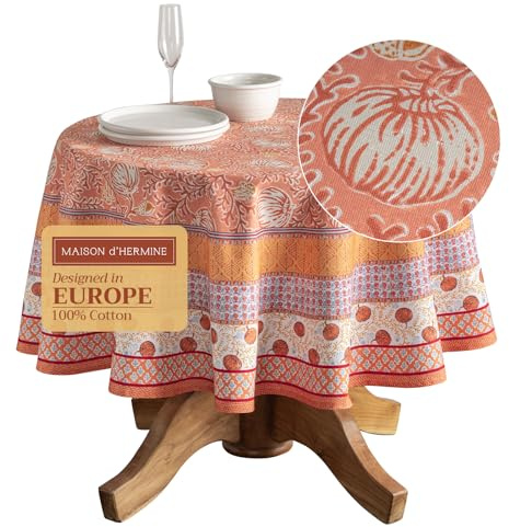 Maison d' Hermine Tischdecke, rund, 100% Baumwolle, wiederverwendbar, dekorativ, für den Alltag, Esszimmer, Bauernhaus, Zuhause, Party, Feste und Hochzeit, 160 cm, Erntefest