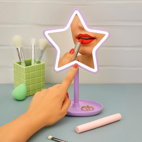 KASANOVA Espejo de mesa estrella con LED lila