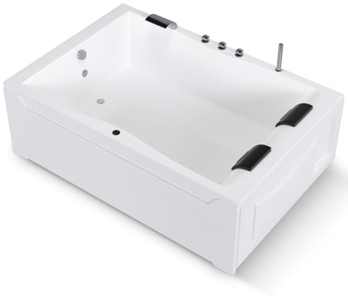 AQUADE Acryl Badewanne 180x120 cm Modell: Hamburg Badewanne Komplettset | mit Wannenfüßen + Schürze + Ab-Überlauf-Garnitur + Wannenrandarmatur + Nackenkissen + LED/Konfigurieren Sie Ihre Wanne
