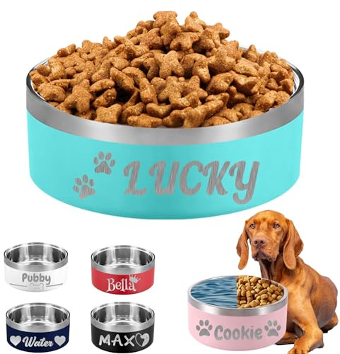 Gamelle personnalisée pour chien avec nom personnalisé en acier inoxydable gravé pour chiot et chat - Antidérapante - Résistante aux morsures - Nourriture et eau - Pour grands petits chiens et chats