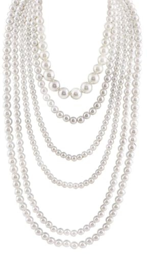 TPZORJX 6 Stück Perlenkette Damen｜Perlenkette Lang｜Perlenketten｜1920s Gatsby Kostüm Accessoires Lange Perle Halskette｜Modische Imitation Weisse Perlen Kette｜Dame Weiße elegante künstliche Perlen