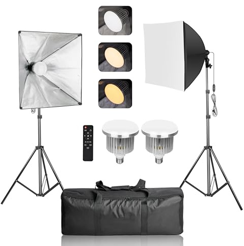 EMART Softbox Set per studio fotografico, 2 X 50 X 50 cm Softbox 85 W LED luce fotografica, set di illuminazione professionale per lampade da studio, ritratto, riprese video