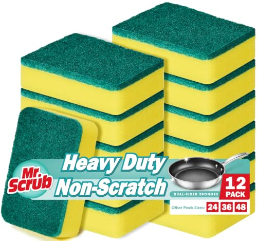 Mr. Scrub Sponges Kitchen Scrub Dish Sponge Scouring Pad, 12 Pack Cleaning Brush Scrubber Supplies for Soap, Dishwashing Dinnerware Sets Pan Pot Towels Cloth Rags Holder Glass Dishwasher Sink Bathroom