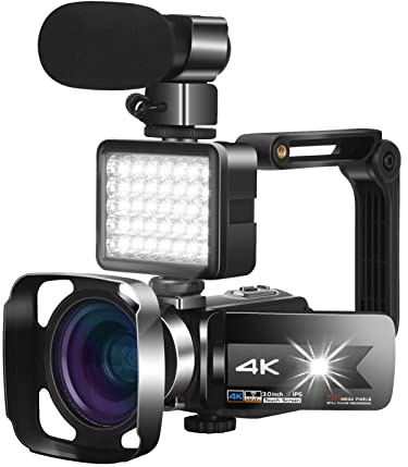 AUBEST Caméra Vidéo, Caméra vidéo 4K caméscope vlogging for Le Flux en Direct WiFi télécommande Vision Nocturne écran Tactile Prise de Vue en Photo(64GB SD Card,K1 Kit-Gray)