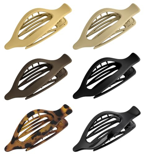 LOPHE Lot de 6 Pinces à Cheveux Plates Pour Femme- Grosse Pinces Cheveux Femmes Barrettes Plates Anti-Dérapant pour Cheveux Épais/Fins - Accessoire coiffure yoga/chignon/quotidien - Nuances Foncées