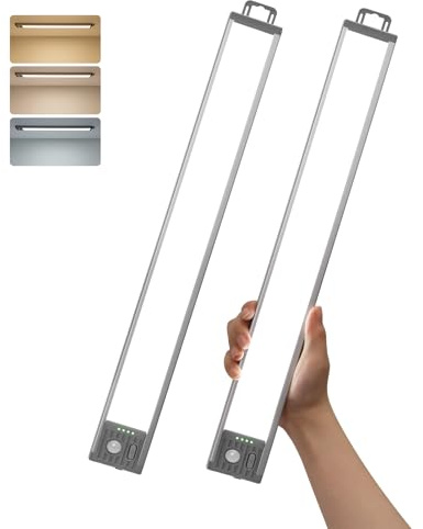 GOODEA 4500 mAh Lampe Cuisine Sous Meuble Sans Fil 44.5cm- Éclairage de Placard avec Détecteur de Mouvement, 90 LED, 3 CCT, Réglable en Luminosité, Montage Magnétique