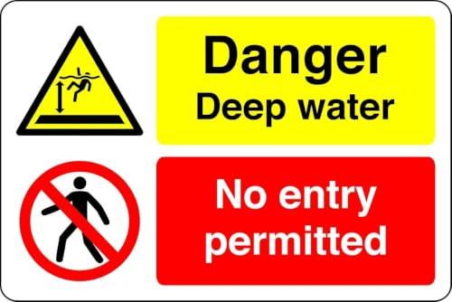 Danger deep water no entry permitted - no swimming, no diving, deep water, slippery - 1.2mm Rigid plastic for indoor/outdoor usage (300mm x 200mm) Viewing Distance within 7m.