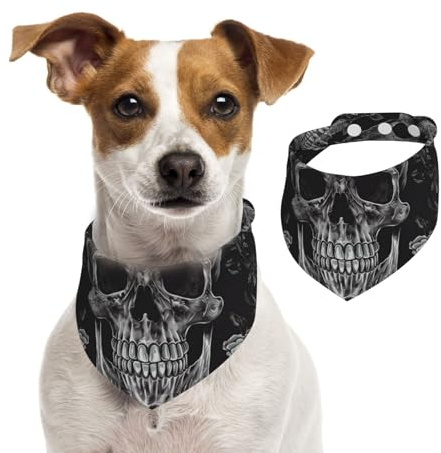 Hundehalstuch, Totenkopf-Skelett, Haustier-Schal, verstellbar, waschbar, doppelseitig, Haustier-Halstuch, Baumwolle, Dreieck-Lätzchen, Hunde-Schals, Katzenschals für Welpen, Kostüm-Zubehör, Größe L