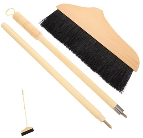 CLISPEED Long Handle Floor Broom Soft Wooden Handle and Bristles, 90cm x 28cm Carpet Dust Cleaning Broom for Indoor and Kitchen Floor Sweeping