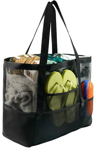 Xinsenke Bolsa de Playa de Malla Grande, Bolsa con Red para Juguetes de Arena, Rejilla Multifuncional para Piscina, Camping, Compras, Picnic, Viajes y Uso Diario