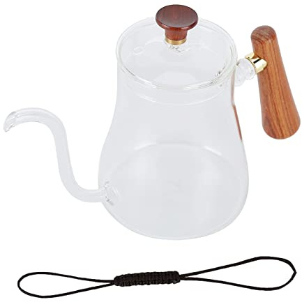 WPKD BLUEIY Bollitore da caffè in vetro borosilicato alto, bollitore a collo d'oca da 350 ml con manico rotondo in legno isolato, resistente al calore, per tè e caffè