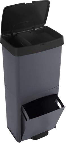 TB Thayba Cubo de Basura con 3 Compartimentos, 70 Litros, 77 x 39 x 29 cm, Gris y Negro