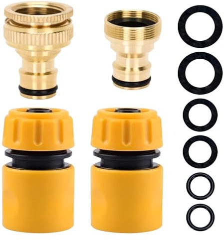 Universal Hose Connector Set (G1/2 & 3/4) - Brass Tap Adapter for Kitchen Sink to Garden Hose, Instant Quick Connect with Rubber Washer - Outdoor/Indoor Anti-Leak for Mixer Taps & Hosepipes