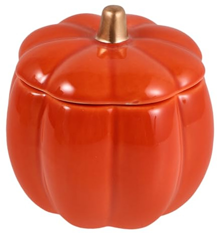 Cabilock Cuenco Cerámico con Tapa Forma de Calabaza para Sopas Guisos y Postres Resistente para Microondas y Lavavajillas Decoración para Halloween y Acción de Gracias