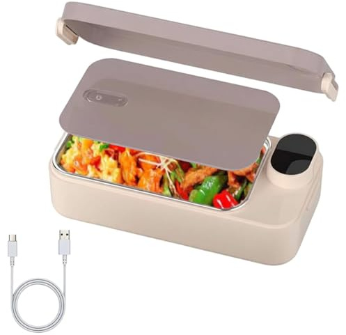 JOPWUE Lonchera eléctrica recargable de 7200 mAh, calentador de alimentos portátil de 900 ml para viajes y oficina, pantalla de temperatura ajustable, para adultos, camping, oficina, viajes (rosa)