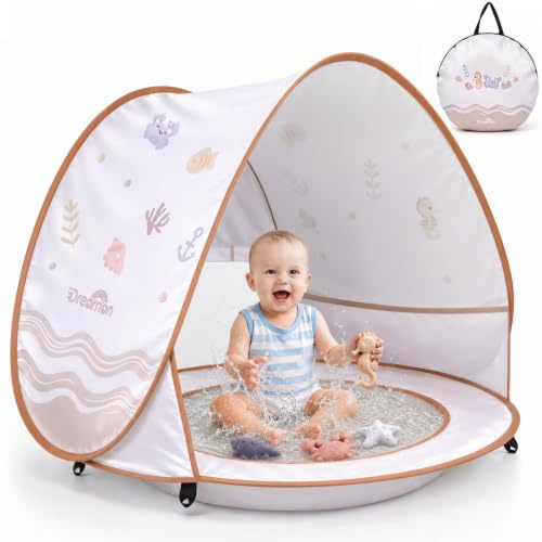 Strandmuschel Pop Up, UV Schutz Baby mit Mini Pool Pop Up Strandmuschel Tragbarer für Strand, Garten, Camping und Outdoor