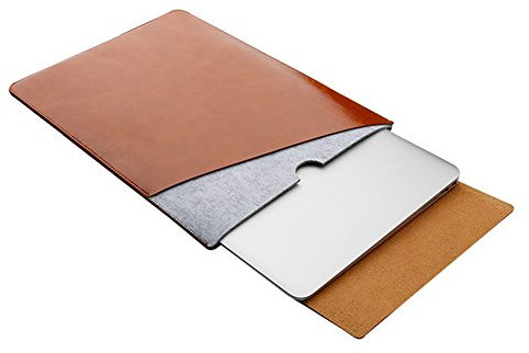 LaoZan Porte-documents Sac de Transport Poche Couverture de Peau Netbook Ultrabook Sacoche Laptop Pochette PC Compatible pour macbook 12 Marron clair