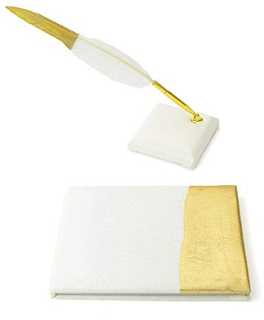 Gartner Studios Gold Foil Dipped Guest Book And Feather Pen Set (25152)
