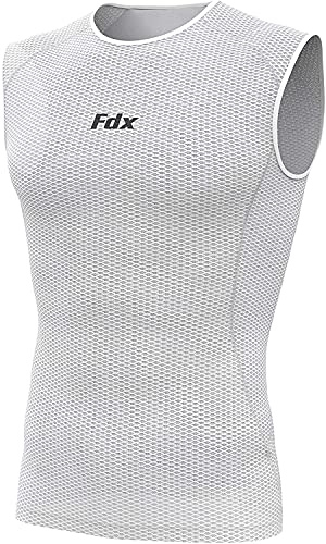 Fdx Cool Mesh Base Layer Sleeveless - Men, Women Summer Cycling Vest - Ultralight, Breathable, Anti-Odour Bicycle Skins Tops - Under-Shirts for Running, Gym, Workout Training, Hiking (White, XX-Large)